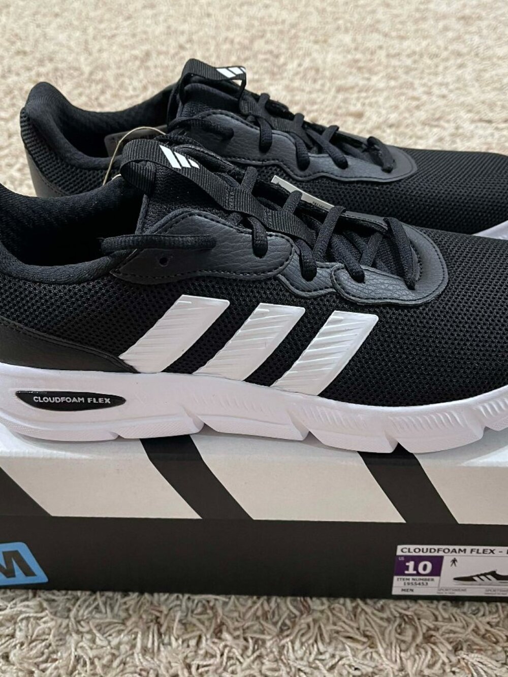 Adidas Men's Cloudfoam Flex Sneakers Shoes Black, Size 10 (New)